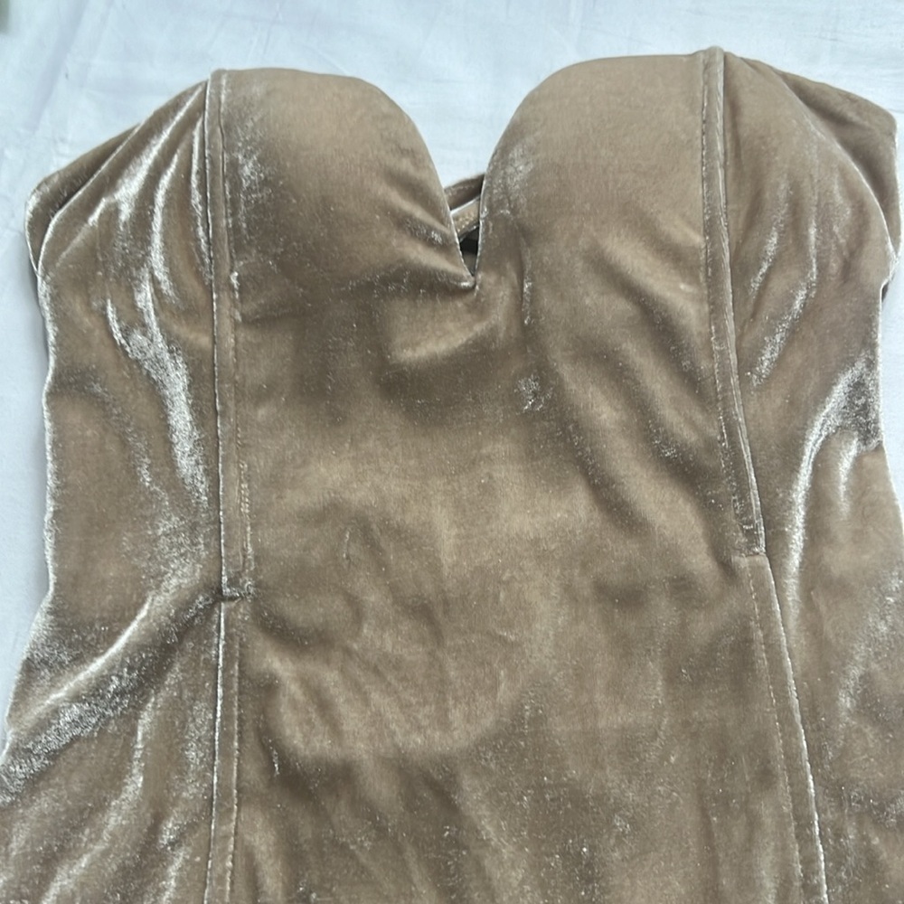 NWT Choies Plunge Neck Strapless Cross Back Velvet Bodysuit - Picture 8 of 11
